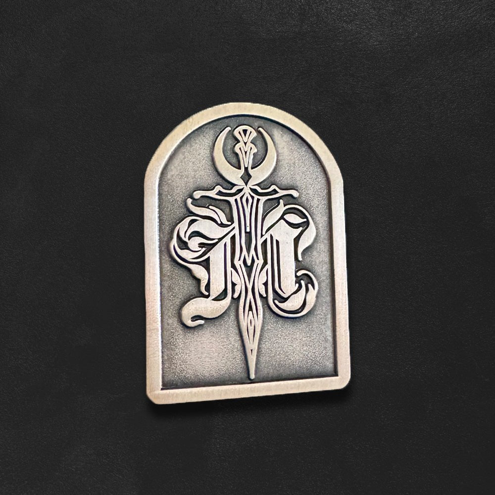Custom Antique Sandblasted Pins, Vintage Finish — full color print example