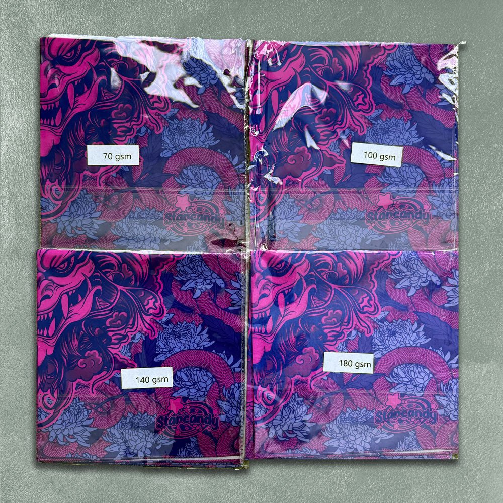 Custom Bandana Example Set, 4 Fabric Weights — production sample