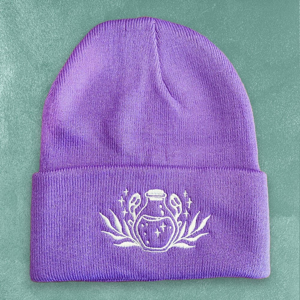 Custom Embroidered Beanies, Personalized Design — reverse side and backing detail