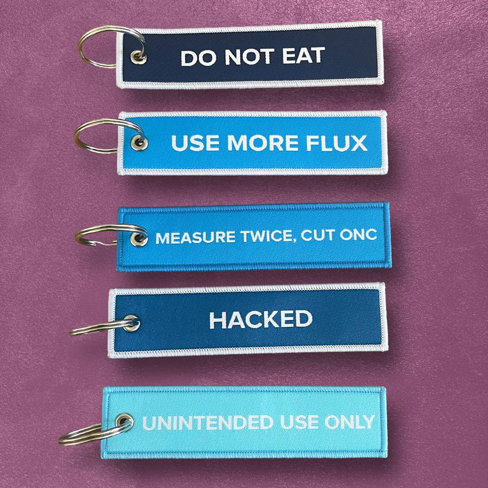 Custom Patch Keychains — color and finish variations