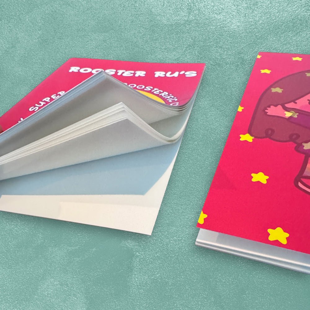 Custom B6 Saddle Stitched Sticker Books — scale and sizing reference