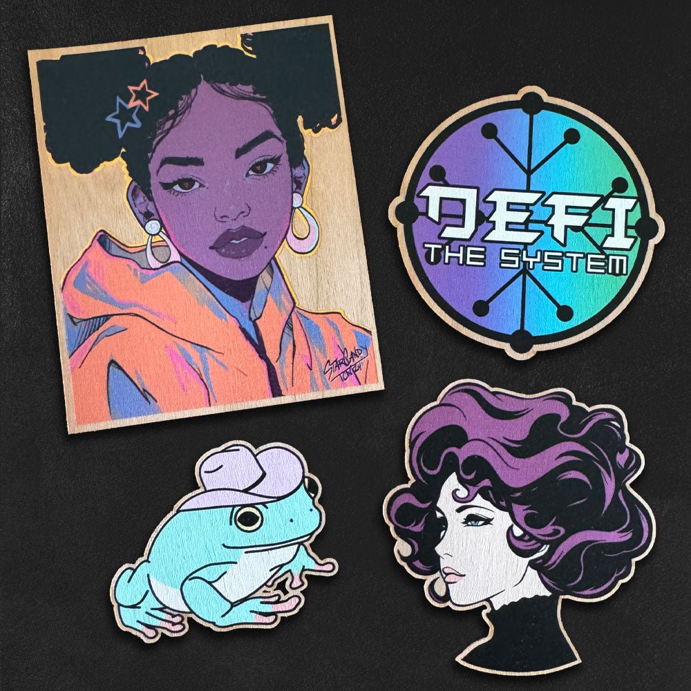 Custom UV Printed Wooden Stickers, Made in USA — production sample