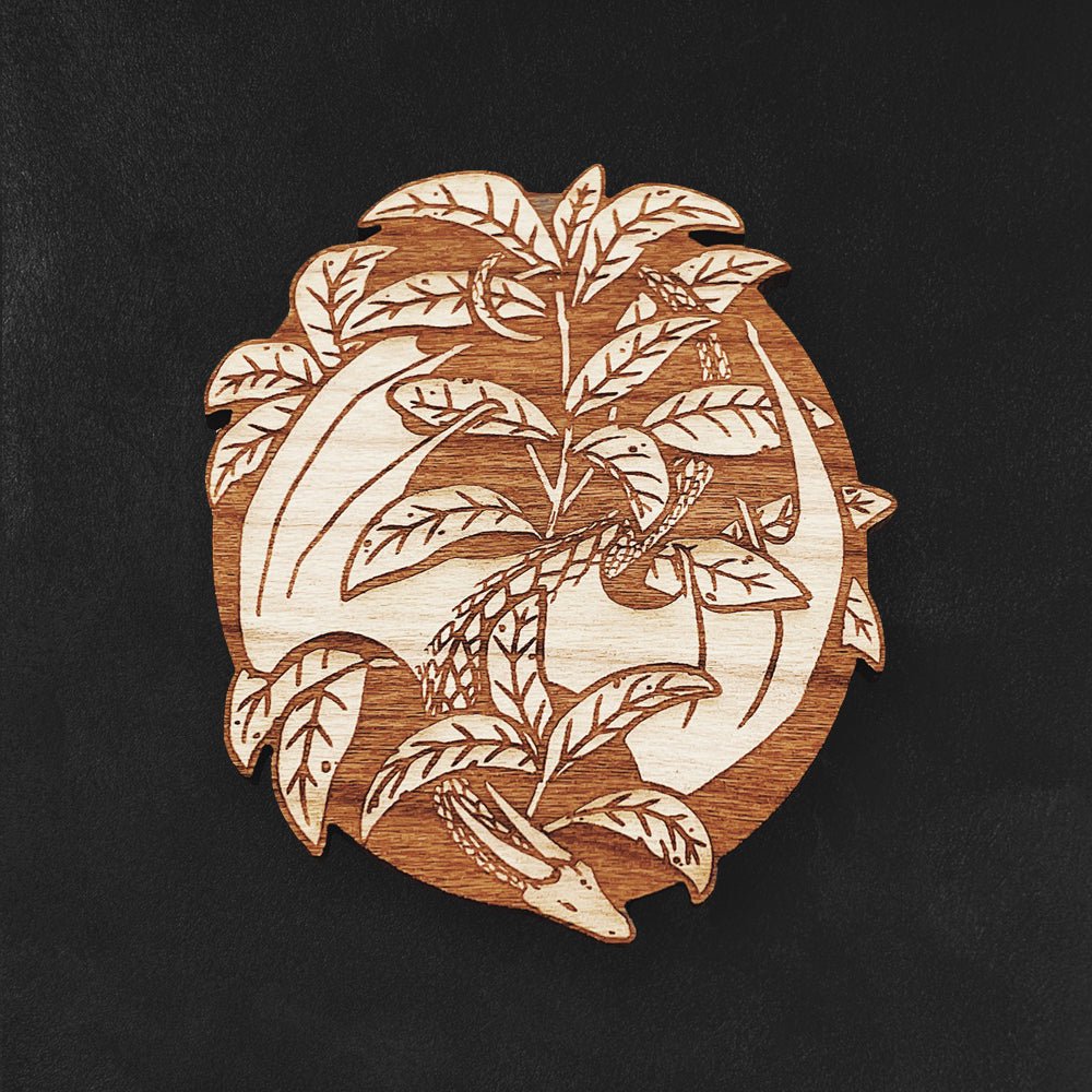 Custom Wooden Pins, Made in USA, Sustainable Cherry Wood — reverse side and backing detail