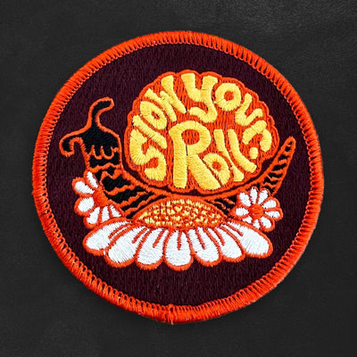 Custom 50% Embroidered Patches, Twill Background — design layout sample