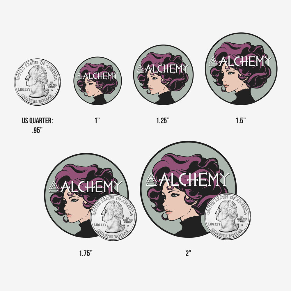 Alchemy Merch - Compare enamel pin sizes 