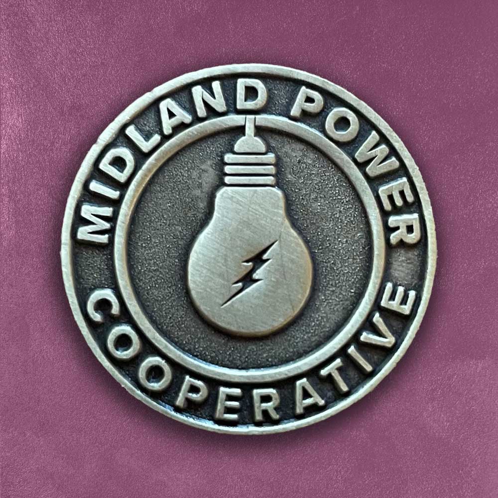 Custom Antique Sandblasted Pins, Vintage Finish — branding and personalization example