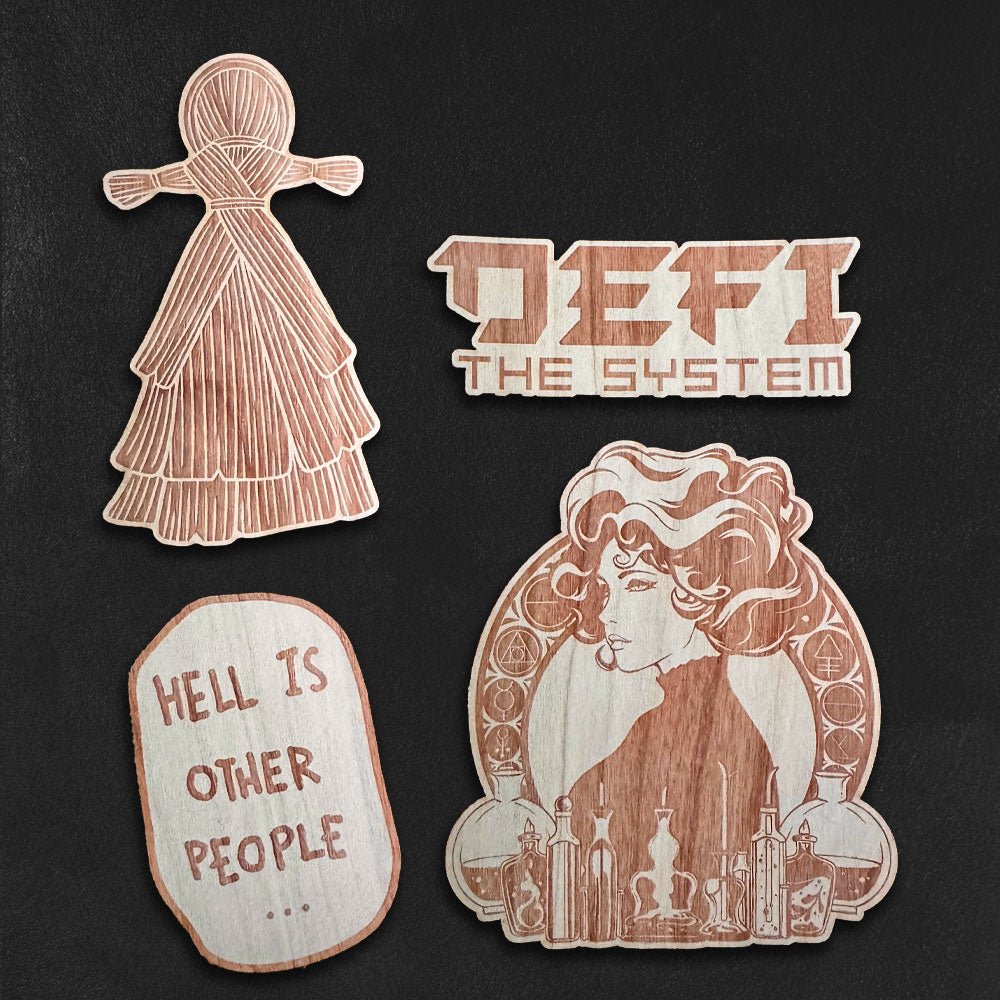 Custom Burned Wooden Stickers, Made in USA
