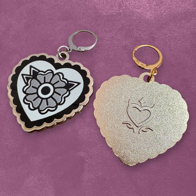Custom UV Printed Stitch Markers, Zipper Pulls & Shoe Charms — close-up detail view