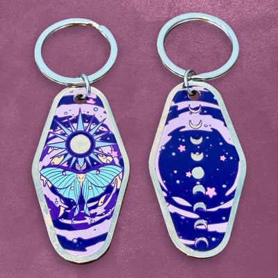 Custom Metal Motel Keychains, UV Printed — production sample