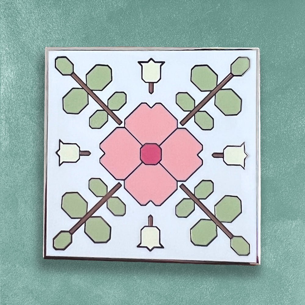 Custom Hard Enamel Needle Minders for Cross Stitch — full color print example