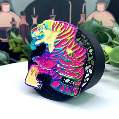 Anodized rainbow soft enamel pin with iridescent color shift