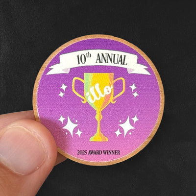 Custom UV Printed Wooden Pins, Made in USA — color and finish variations