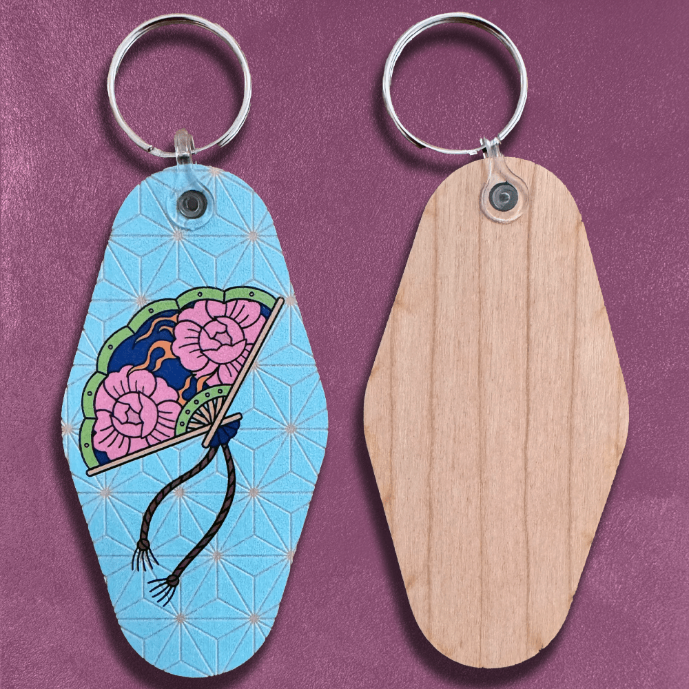 Custom Wooden Motel Keychains, Made in USA — scale and sizing reference