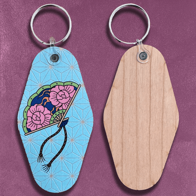 Custom Wooden Motel Keychains, Made in USA — scale and sizing reference