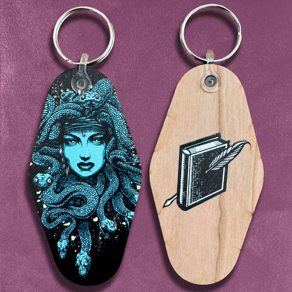 Custom Wooden Motel Keychains, Made in USA — close-up detail view
