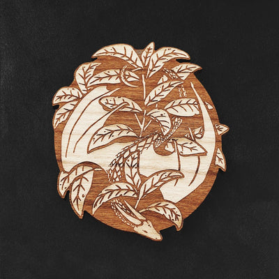 Custom Wooden Pins, Made in USA, Sustainable Cherry Wood — reverse side and backing detail