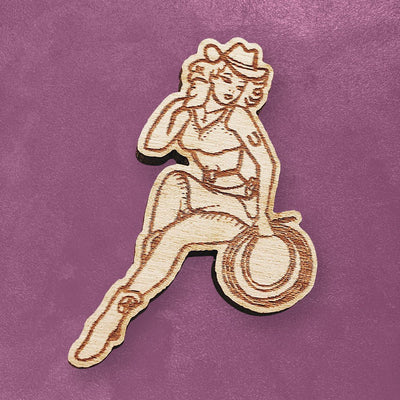 Custom Wooden Pins, Made in USA, Sustainable Cherry Wood — production sample