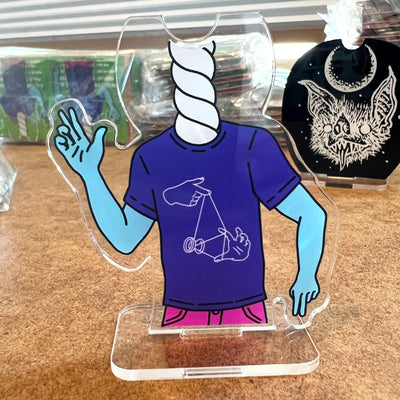 Custom Single-Sided Acrylic Standees with Base — close-up detail view