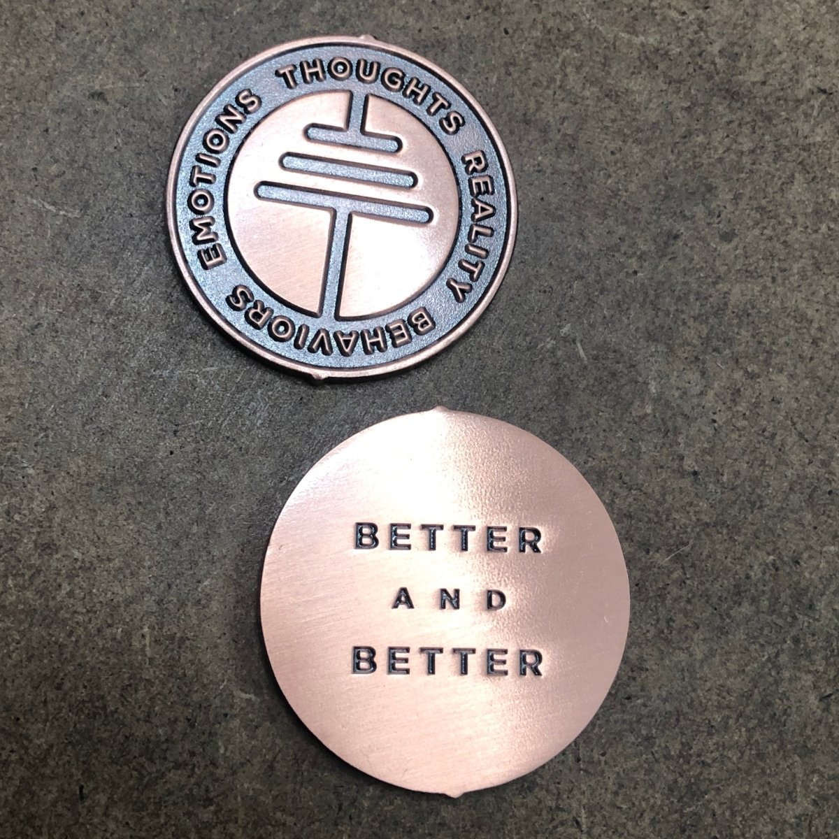 Custom 2D Challenge Coins, Double-Sided — finish and texture detail