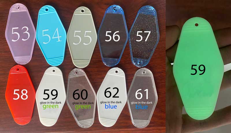 Custom Motel Keychains, UV Printed Full Color — customer order example