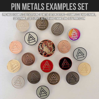 Custom Pin Metal Finishes Example Set, 18 Plating Options