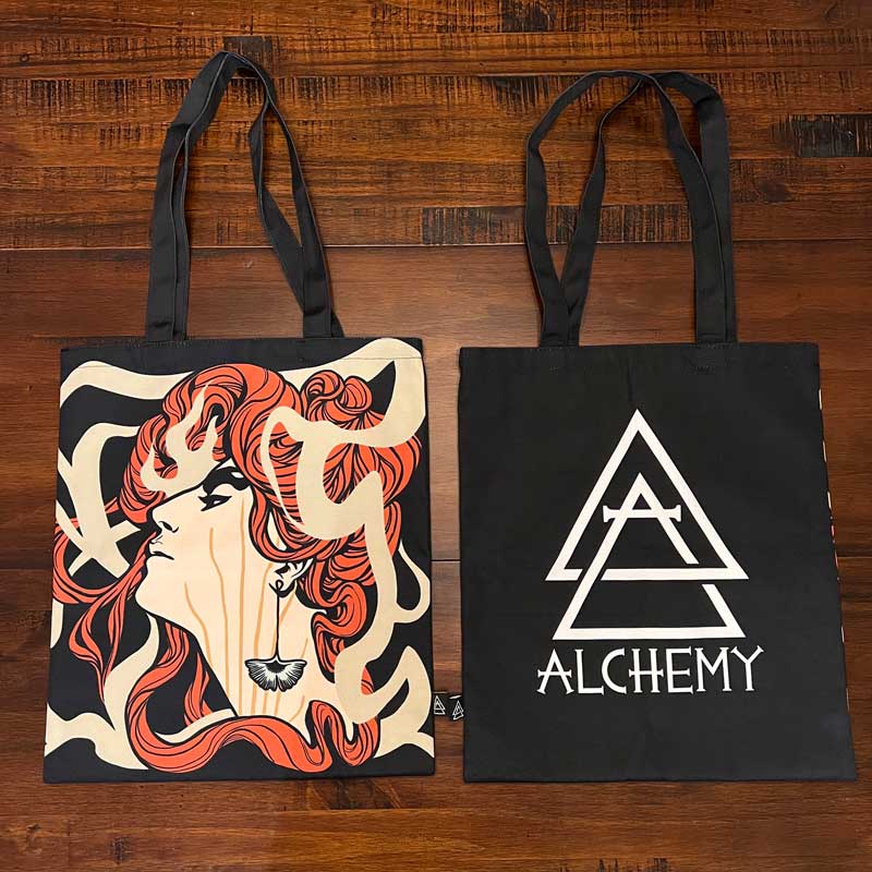 Alchemy Tote Bag Example, Sublimated Two-Sided — close-up detail view